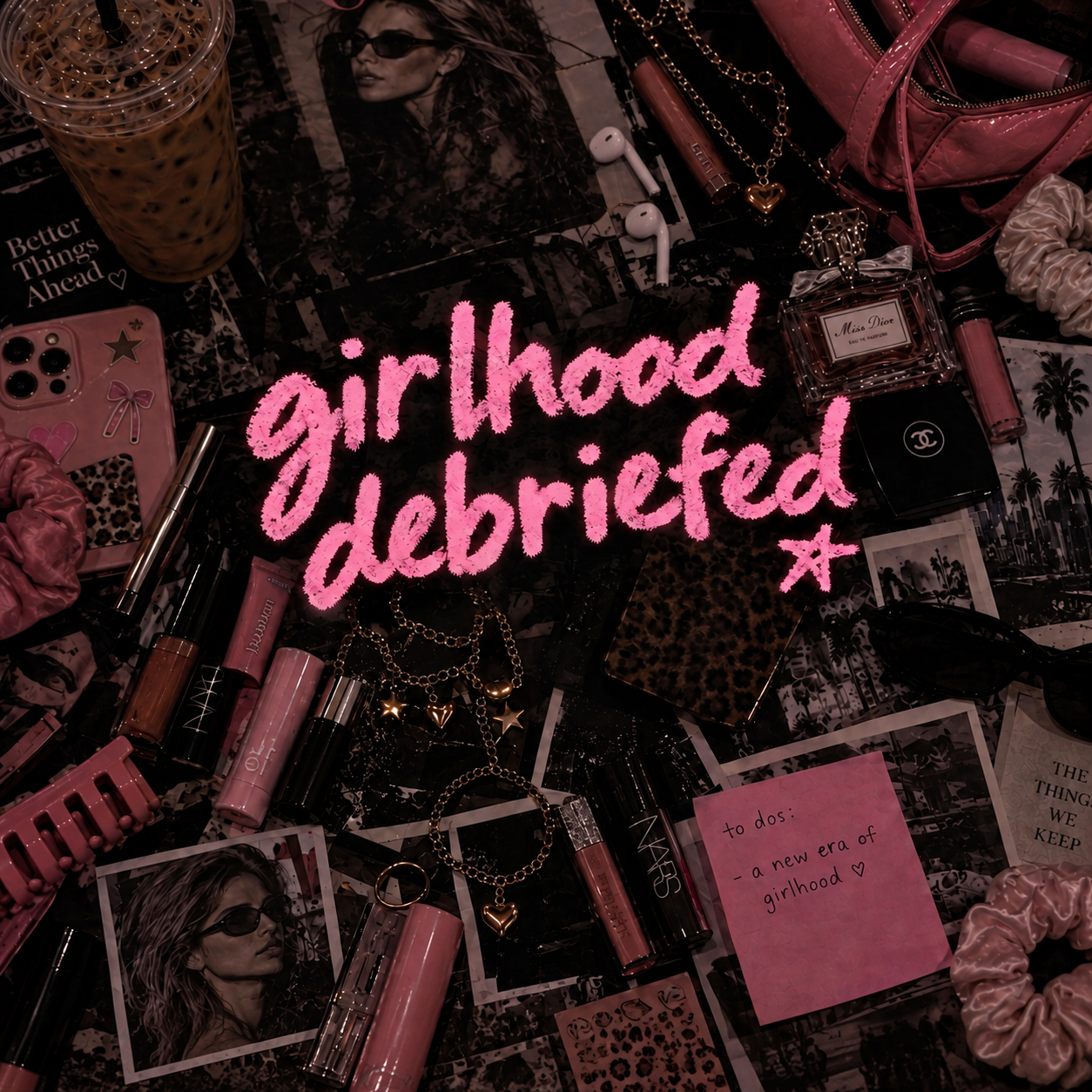 Girlhood Debriefed collage in black and pink